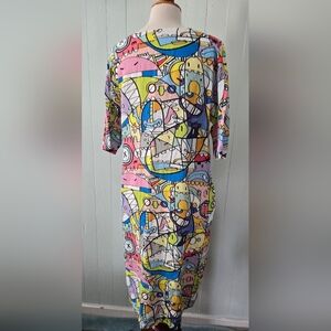 Italian 100% LINO Colorful Graphic Print Dress Size S